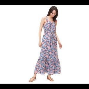 LOFT- S - Blue Floral Tiered Tassel Tie Maxi Dress